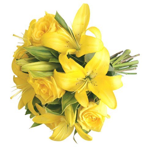 Buquê de rosas e lirios amarelos