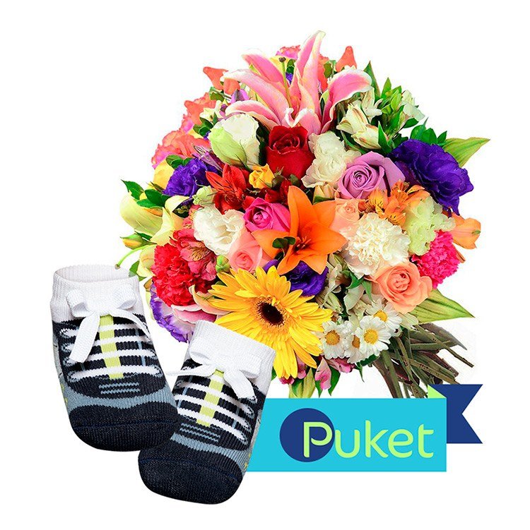 Kit Amor de Mãe Sapatinho Com Mix de Flores - Puket