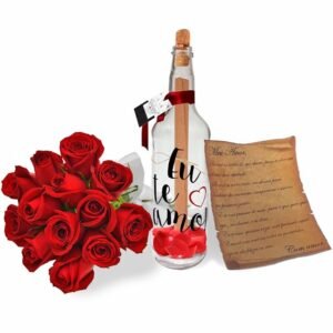 Carta de Amor na Garrafa com Rosas Vermelhas
