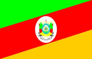 bandeira Rio Grande do Sul Bandeira nas cores amarelas, verde e vermelha com brasão ao centro